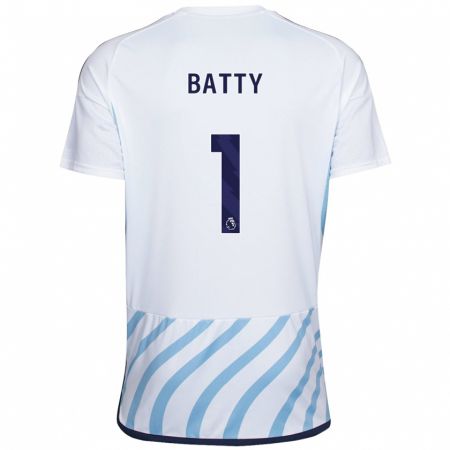 Kandiny Bambino Maglia Emily Batty #1 Bianco Blu Kit Gara Away 2023/24 Maglietta