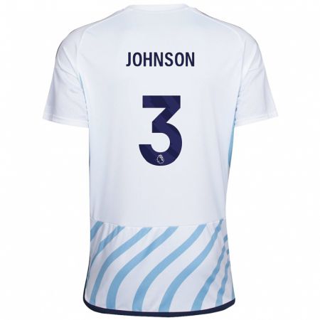 Kandiny Bambino Maglia Nat Johnson #3 Bianco Blu Kit Gara Away 2023/24 Maglietta