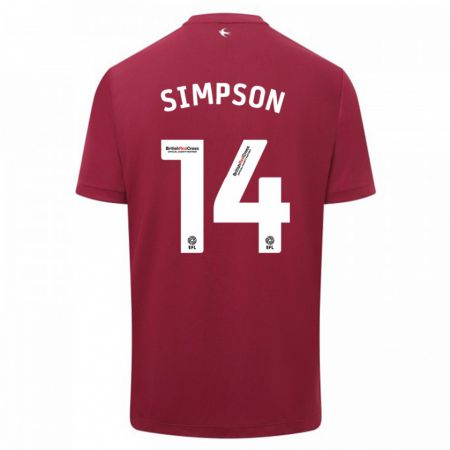 Kandiny Bambino Maglia Jasmine Simpson #14 Rosso Kit Gara Away 2023/24 Maglietta