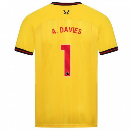 Kandiny Bambino Maglia Adam Davies #1 Giallo Kit Gara Away 2023/24 Maglietta