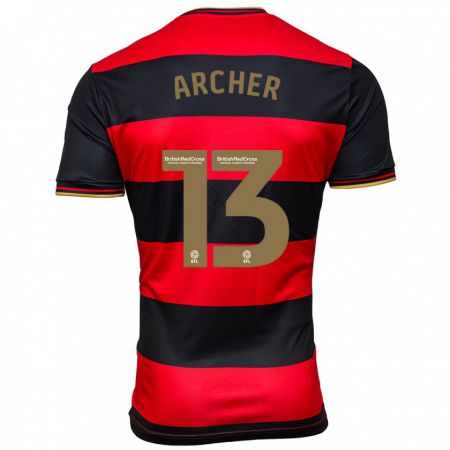 Kandiny Bambino Maglia Jordan Archer #13 Nero Rosso Kit Gara Away 2023/24 Maglietta