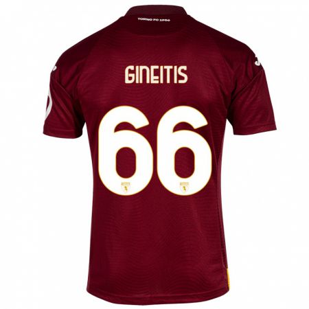 Kandiny Heren Gvidas Gineitis #66 Donkerrood Thuisshirt Thuistenue 2023/24 T-Shirt België