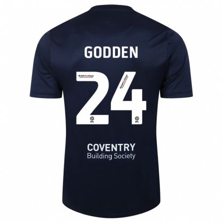 Kandiny Hombre Camiseta Matt Godden #24 Rojo Azul Marino 2ª Equipación 2023/24 La Camisa