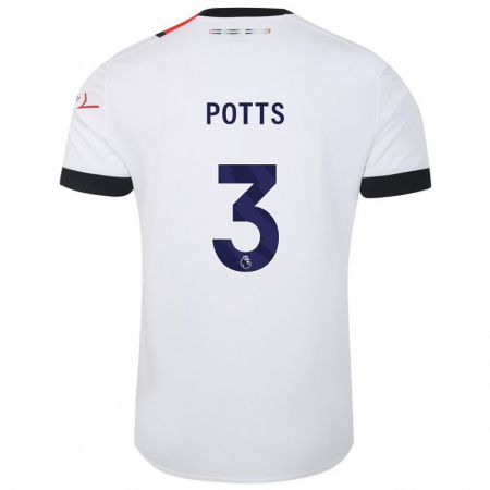 Kandiny Uomo Maglia Dan Potts #3 Bianco Kit Gara Away 2023/24 Maglietta