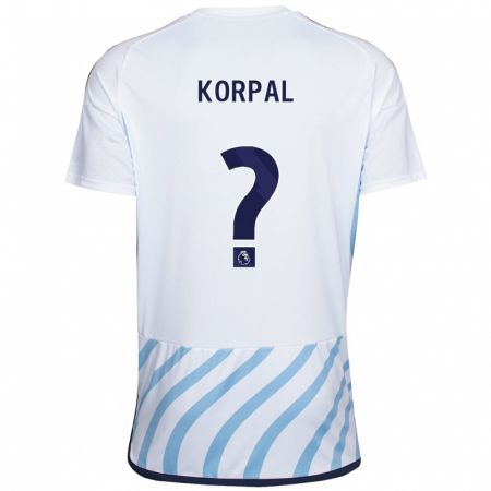 Kandiny Uomo Maglia Aaron Korpal #0 Bianco Blu Kit Gara Away 2023/24 Maglietta