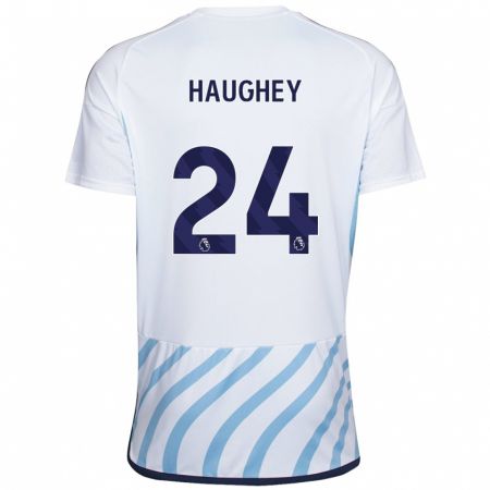 Kandiny Uomo Maglia Ella Haughey #24 Bianco Blu Kit Gara Away 2023/24 Maglietta