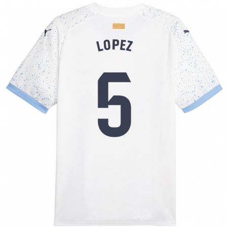 Kandiny Donna Maglia David López #5 Bianco Kit Gara Away 2023/24 Maglietta