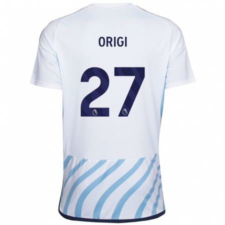 Kandiny Donna Maglia Divock Origi #27 Bianco Blu Kit Gara Away 2023/24 Maglietta