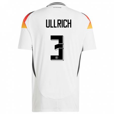 Kandiny Niño Camiseta Alemania Lukas Ullrich #3 Blanco 1ª Equipación 24-26 La Camisa