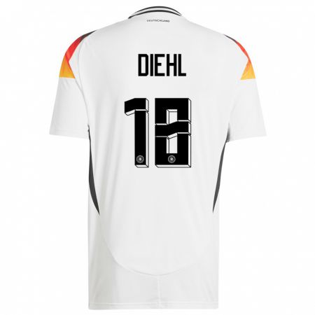 Kandiny Niño Camiseta Alemania Justin Diehl #18 Blanco 1ª Equipación 24-26 La Camisa