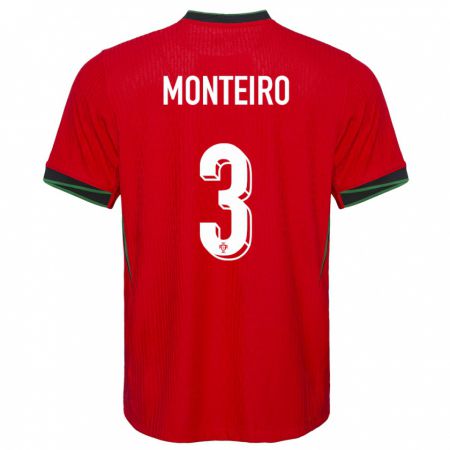 Kandiny Kinderen Portugal Diogo Monteiro #3 Rood Thuisshirt Thuistenue 24-26 T-Shirt België