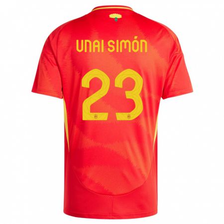 Kandiny Bambino Maglia Spagna Unai Simon #23 Rosso Kit Gara Home 24-26 Maglietta