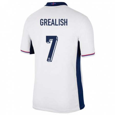 Kandiny Kinderen Engeland Jack Grealish #7 Wit Thuisshirt Thuistenue 24-26 T-Shirt België