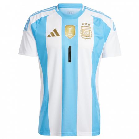 Kandiny Niño Camiseta Argentina Francisco Gomez #1 Blanco Azul 1ª Equipación 24-26 La Camisa