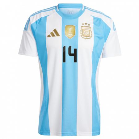 Kandiny Bambino Maglia Argentina Francisco Marco #14 Bianco Blu Kit Gara Home 24-26 Maglietta