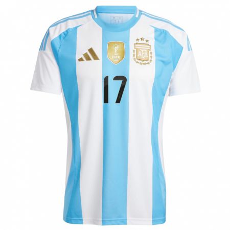 Kandiny Kinderen Argentinië Papu Gomez #17 Wit Blauw Thuisshirt Thuistenue 24-26 T-Shirt België