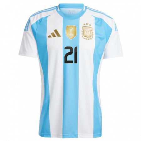 Kandiny Niño Camiseta Argentina Erica Lonigro #21 Blanco Azul 1ª Equipación 24-26 La Camisa