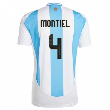 Kandiny Bambino Maglia Argentina Gonzalo Montiel #4 Bianco Blu Kit Gara Home 24-26 Maglietta