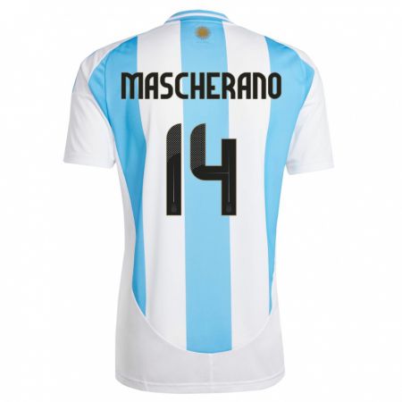 Kandiny Bambino Maglia Argentina Javier Mascherano #14 Bianco Blu Kit Gara Home 24-26 Maglietta