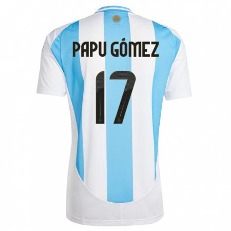 Kandiny Kinderen Argentinië Papu Gomez #17 Wit Blauw Thuisshirt Thuistenue 24-26 T-Shirt