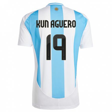 Kandiny Bambino Maglia Argentina Sergio Aguero #19 Bianco Blu Kit Gara Home 24-26 Maglietta