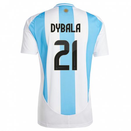 Kandiny Bambino Maglia Argentina Paulo Dybala #21 Bianco Blu Kit Gara Home 24-26 Maglietta