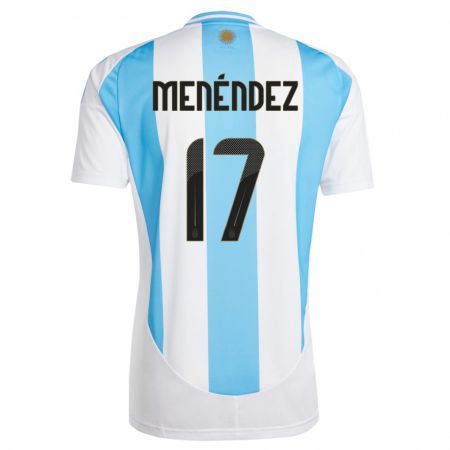 Kandiny Bambino Maglia Argentina Milagros Menendez #17 Bianco Blu Kit Gara Home 24-26 Maglietta