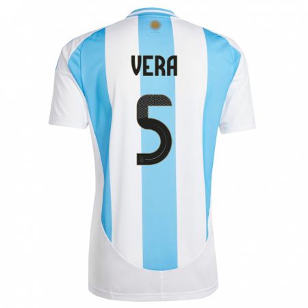 Kandiny Bambino Maglia Argentina Fausto Vera #5 Bianco Blu Kit Gara Home 24-26 Maglietta