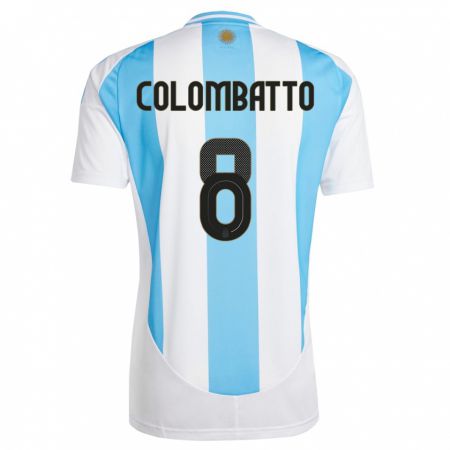 Kandiny Kinderen Argentinië Santiago Colombatto #8 Wit Blauw Thuisshirt Thuistenue 24-26 T-Shirt België