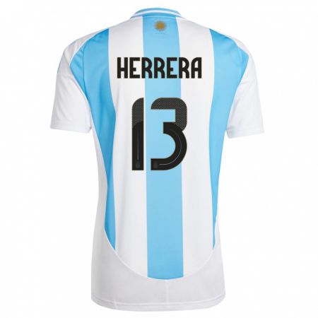 Kandiny Kinder Argentinien Marcelo Herrera #13 Weiß Blau Heimtrikot Trikot 24-26 T-Shirt Österreich