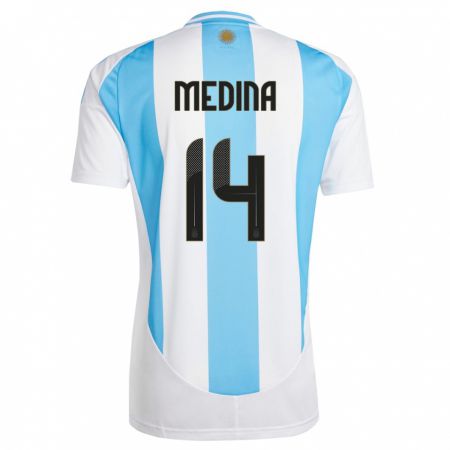 Kandiny Bambino Maglia Argentina Facundo Medina #16 Bianco Blu Kit Gara Home 24-26 Maglietta