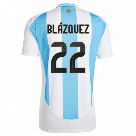 Kandiny Kinderen Argentinië Joaquin Blazquez #22 Wit Blauw Thuisshirt Thuistenue 24-26 T-Shirt