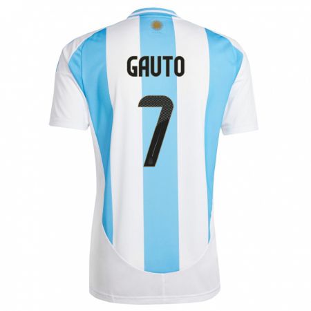 Kandiny Bambino Maglia Argentina Juan Gauto #7 Bianco Blu Kit Gara Home 24-26 Maglietta