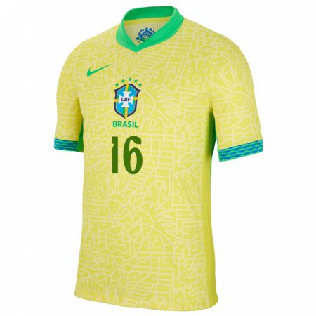 Kandiny Niño Camiseta Brasil Beatriz #16 Amarillo 1ª Equipación 24-26 La Camisa