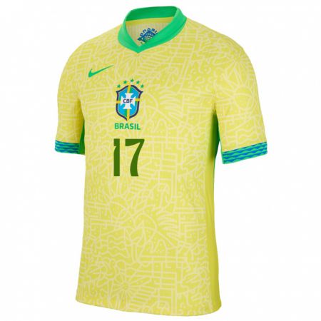 Kandiny Kinderen Brazilië Lucas Beraldo #17 Geel Thuisshirt Thuistenue 24-26 T-Shirt België