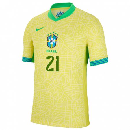 Kandiny Kinderen Brazilië Vitor Roque #21 Geel Thuisshirt Thuistenue 24-26 T-Shirt België