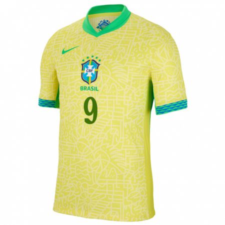 Kandiny Niño Camiseta Brasil Endrick #9 Amarillo 1ª Equipación 24-26 La Camisa