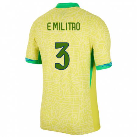 Kandiny Niño Camiseta Brasil Eder Militao #3 Amarillo 1ª Equipación 24-26 La Camisa