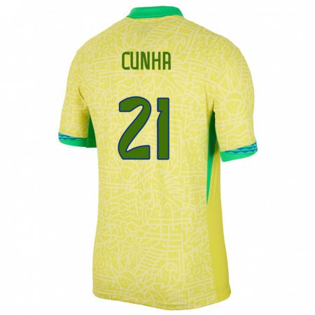 Kandiny Kinder Brasilien Matheus Cunha #21 Gelb Heimtrikot Trikot 24-26 T-Shirt Österreich