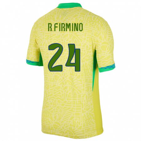 Kandiny Kinderen Brazilië Roberto Firmino #24 Geel Thuisshirt Thuistenue 24-26 T-Shirt