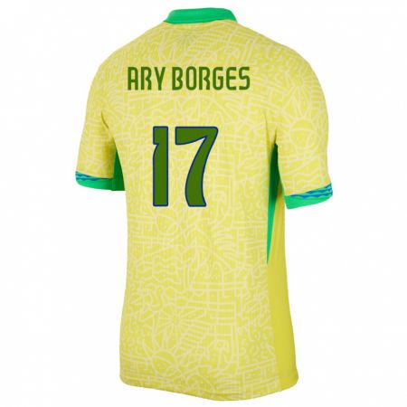 Kandiny Bambino Maglia Brasile Ary Borges #17 Giallo Kit Gara Home 24-26 Maglietta