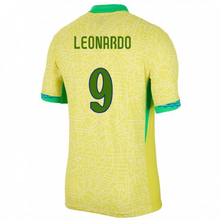 Kandiny Kinder Brasilien Marcos Leonardo #9 Gelb Heimtrikot Trikot 24-26 T-Shirt Österreich