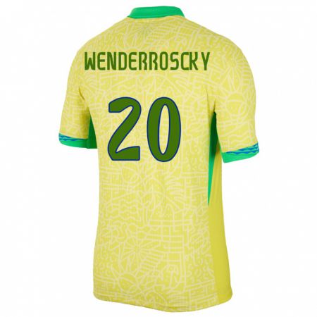 Kandiny Niño Camiseta Brasil Arthur Wenderroscky #20 Amarillo 1ª Equipación 24-26 La Camisa