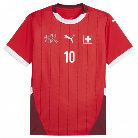 Kandiny Kinderen Zwitserland Mile Vukelic #10 Rood Thuisshirt Thuistenue 24-26 T-Shirt