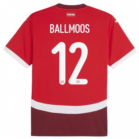 Kandiny Bambino Maglia Svizzera David Von Ballmoos #12 Rosso Kit Gara Home 24-26 Maglietta