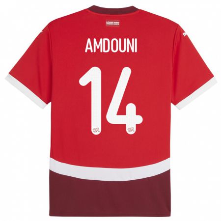 Kandiny Bambino Maglia Svizzera Mohamed Zeki Amdouni #14 Rosso Kit Gara Home 24-26 Maglietta