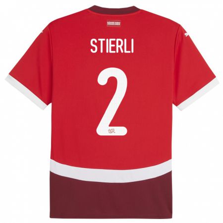 Kandiny Bambino Maglia Svizzera Julia Stierli #2 Rosso Kit Gara Home 24-26 Maglietta