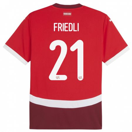 Kandiny Bambino Maglia Svizzera Seraina Friedli #21 Rosso Kit Gara Home 24-26 Maglietta