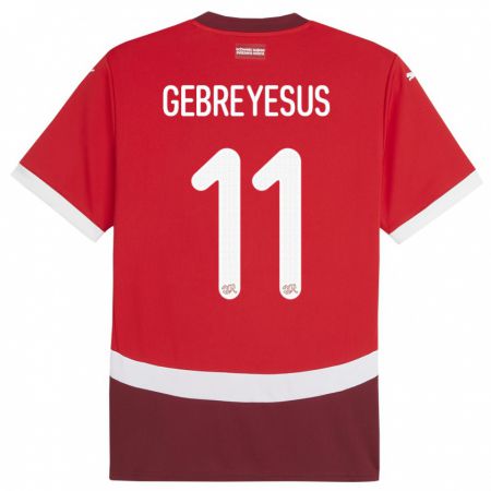 Kandiny Bambino Maglia Svizzera Esey Gebreyesus #11 Rosso Kit Gara Home 24-26 Maglietta