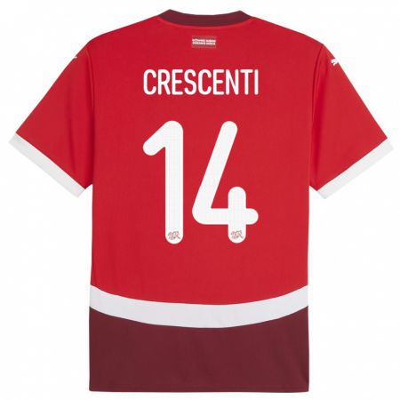 Kandiny Bambino Maglia Svizzera Federico Crescenti #14 Rosso Kit Gara Home 24-26 Maglietta